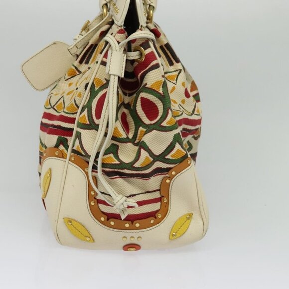 PRADA Hand Bag Canvas Beige Gold Auth - Picture 4 of 16